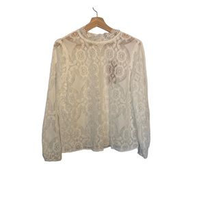 Tendency Large White Lace Blouse Mandarin Collar and Keyhole Back NWT